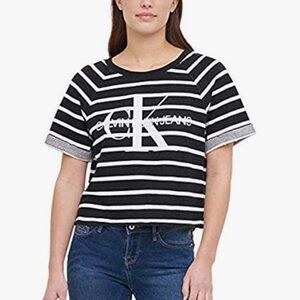 Calvin Klein Black and White Striped Crop Top